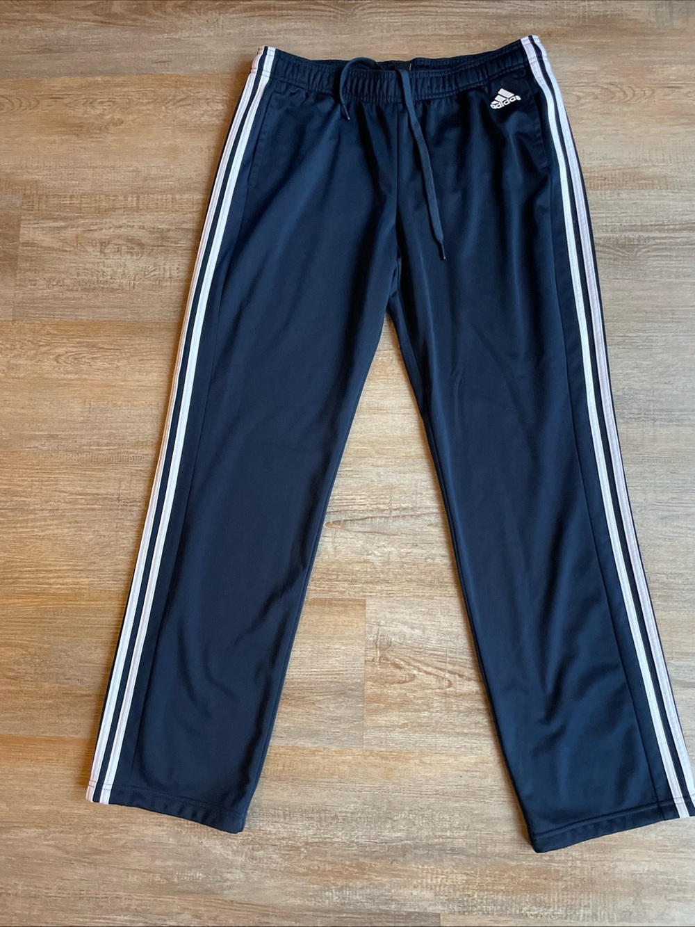 Adidas Mens Vintage Track Pants Navy Blue White Stripes Size Large